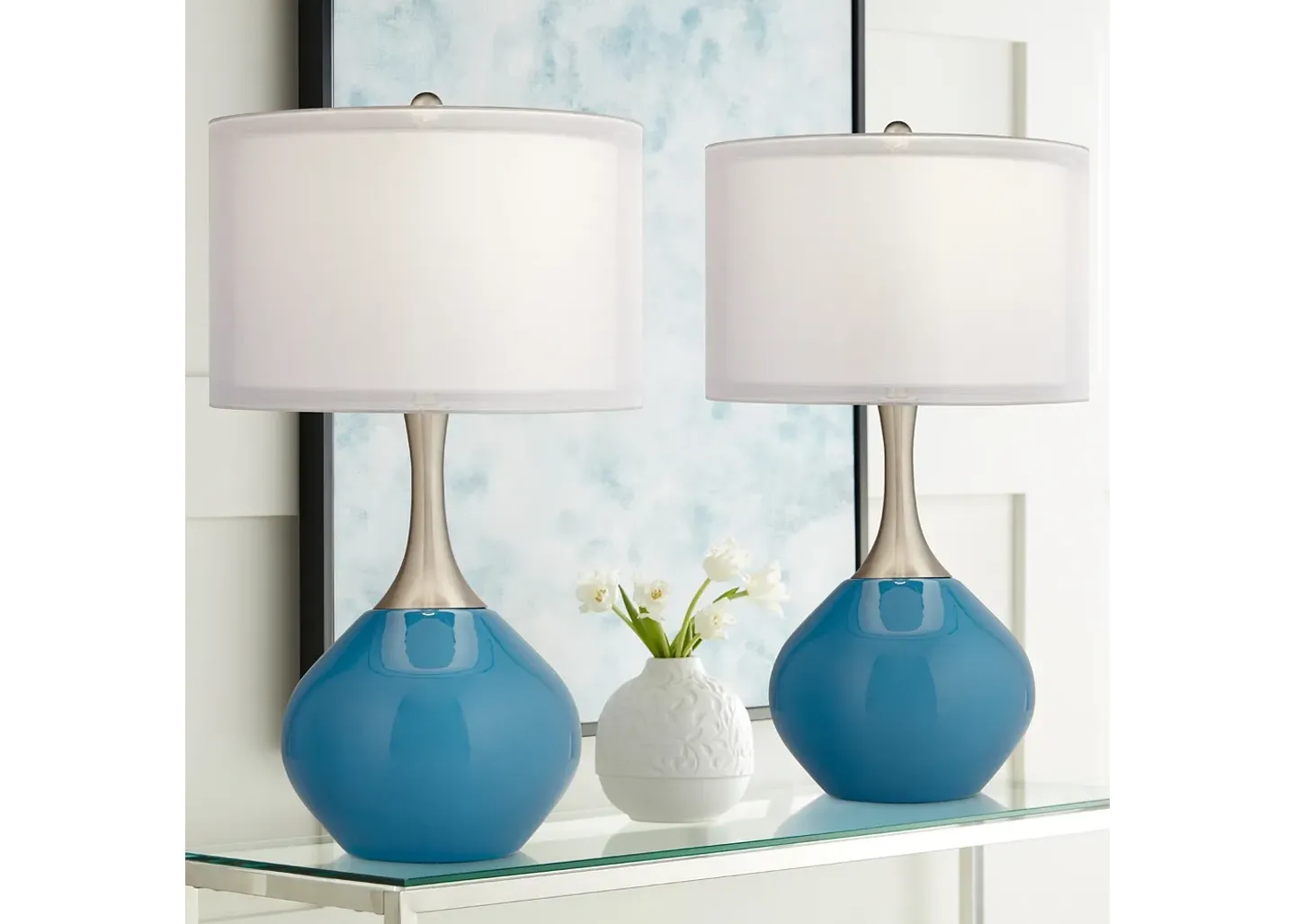 Possini Euro Design Possini Euro Swift Blue Modern Glass Table Lamps Set of 2